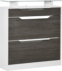 Grey Shoe Cabinet w/Flip Doors, Drawer & Glass Top – Holds 16 Pairs