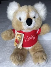 VTG Gibson Greeting Cards Kirby Koala Bear 13" Plush Red Shirt Tan Brown Tags