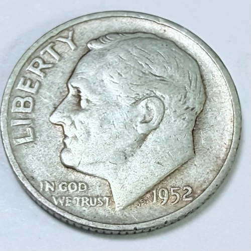 1952 S Roosevelt Dime 90% Silver 10c US Coin, VERY FINE CONDITION #6960