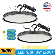 2 Pack 150W Dimmable High Bay LED Shop Light 4500K 5000K 5700K for Warehouse Gym