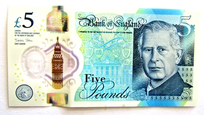 BANKNOTE, ENGLAND, 5 POUNDS, KING CHARLES III, 2023 (2024) ISSUE, EXF, PLASTIC - Image 1 of 2
