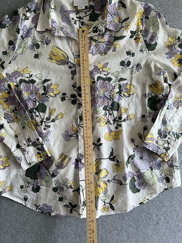 LIZ CLAIBORNE Lightweight Linen Long Sleeve Blouse Floral Womens Sz PL Easter - Picture 8 of 14