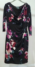 FLORAL PRINT Lauren Ralph Lauren Blk/Pink/Wht 3/4 Sleeve Ruched Bodycon Dress 8