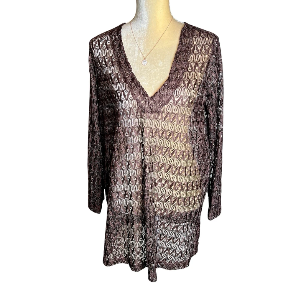 Купальный костюм Faded Glory накидка размер 1X коричневый кружевной с золотой нитью длинные рукава - Изображение 2 из 4