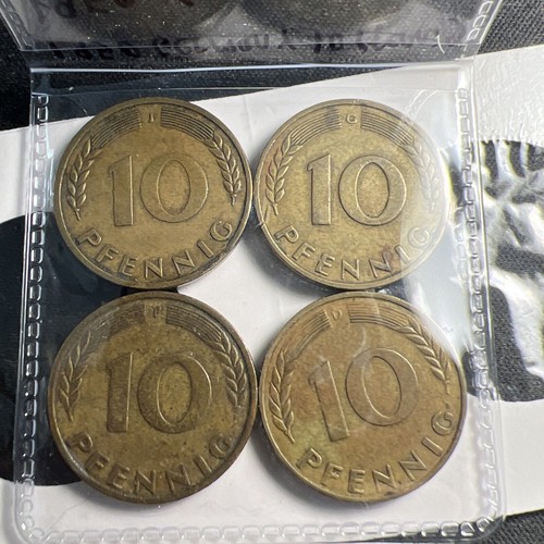 1950 Germany 10 Pfennig Coin Lot (4x) D; F; J; G Mints — All Mints — X296 - Picture 1 of 3