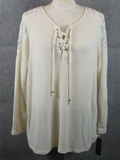 Style & Co Ivory Lace Up Knit Top Size 2X NWT