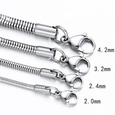 0.9-4.2mm Stainless Steel Men Women Round Snake Chain Necklace 7-24'' Chain