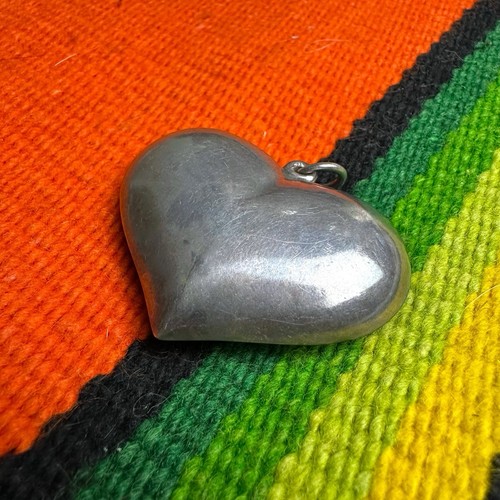 Vintage Mexico 925 Sterling Silver Puffy Bubble Heart Large 3D Pendant Charm - Picture 4 of 7