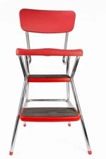 Costco folding step stool chair Vintage Red Vinyl Fabric metal | Mid century