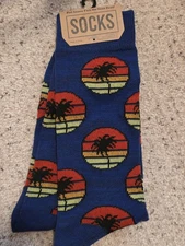 New Bioworld Socks - Mens Crew - Blue - Palm Trees