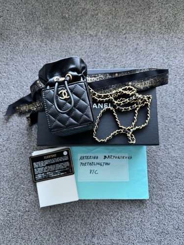 Chanel Micro Handbag Cardholder Crossbody Aged Gold Hardware