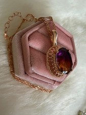 14Ct Rolled Rose Gold Ametrine Pendant on 20in Chain, Hallmarked 585RG