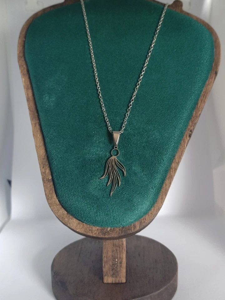 Feather Tassel Necklace Silver Stainless Steel Brilliant Ladies Jewellery NEW — 第 2/4 张图片