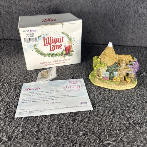 Lovely Lilliput Lane Hop Pickers L3727 Member only 2015/2016 Pin + Box + Deeds - Picture 1 of 10