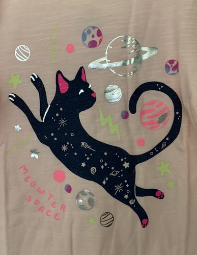 So Girls Pink Top Long Sleeve Metallic Space And Black Cat Graphic Size 6/6X - Picture 8 of 11