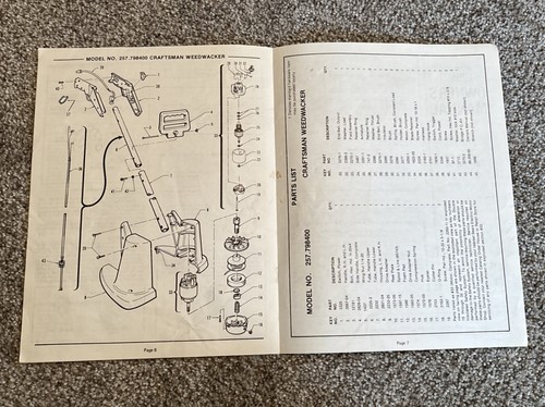 Sears Craftsman Electric Weedwacker 257.798400 Owner's Manual Bladeless Trimmer - Picture 5 of 5