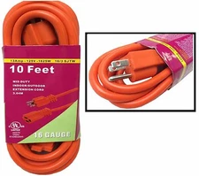 10 FT Orange Indoor Outdoor Extension Electric Power Cord Cable 16 Gauge UL BN34