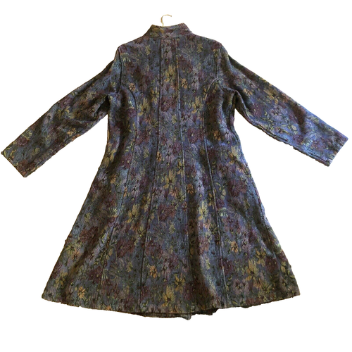 Brocade Tapestry Midi Duster Jacket Womens M VTG Floral Lavender Blue Coat USA - Picture 10 of 16