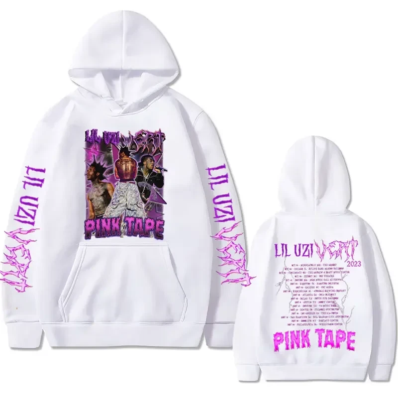 Rapper Lil Uzi Vert Concert Tour Pink Tape Graphic Hoodie Men Women Hip Hop Rock