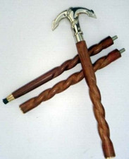 Chrome Finish Nautical Brass Anchor Head Handle Spiral Wooden Cane Walking Stick