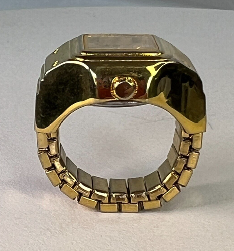 Gold Tone Unisex 18mm Ring Quartz Watch Square Dial Expandable Band - Picture 10 of 12