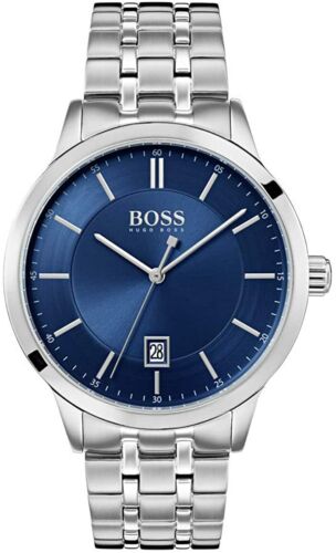 Hugo Boss Officer 1513615 Silver Tone Blue Date Dial Classic Mens Watch - 第 1/3 張圖片