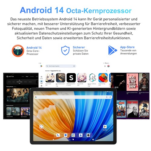Tablet 11 Zoll Octa-core Android 14 FHD 18+128GB 5GWiFi 8600mAh GPS Widevine L1 - Imagen 3 de 12
