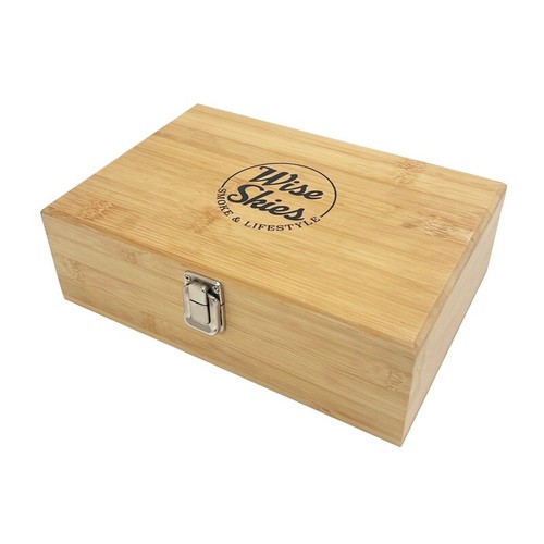 Bamboo XL Special Wooden Rolling Box Glass Jar Free Wise Skies Box Stash - Picture 4 of 5