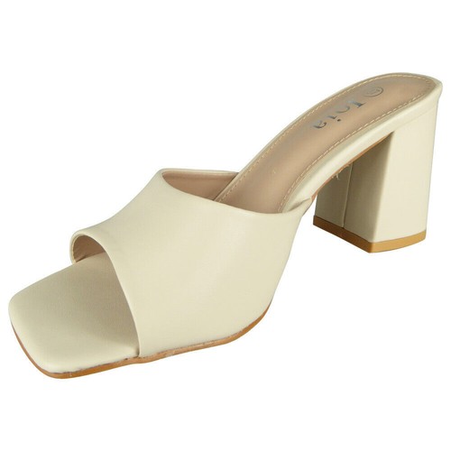 Sandals Mules Womens Ladies High Heel Summer Slip On Square Open Toe Comfy Size - Imagen 17 de 33