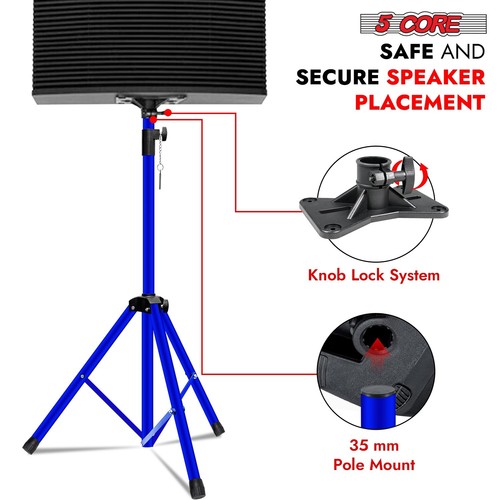 5 Core Speaker Stand Pair Adjustable Heavy Duty PA DJ Studio Monitor Stands - Picture 7 of 96