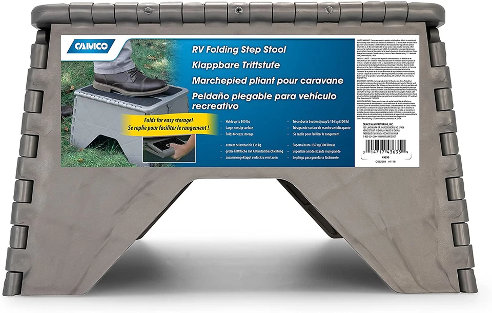 Camco Plastic Folding Step Stool with Non-Skid, Supports 300 lbs, 9 Inch, Silver - Image 4 of 4