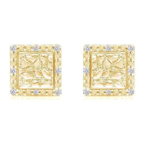 Aretes de pepita cuadrada con tornillos de diamantes redondos naturales de oro amarillo de 10 quilates Foto 2 de 4