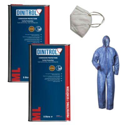 2 x 5 Liter Dinitrol ML Unterbodenschutz stark korrosiv + Overall + Maske
