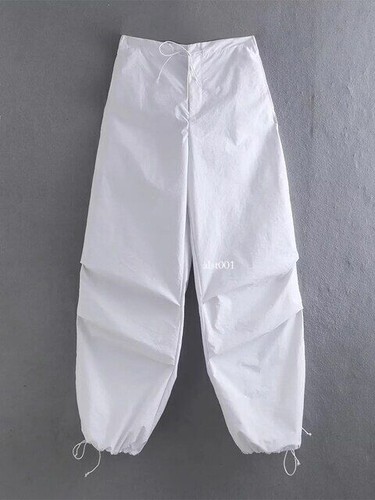 Women Fashion Parachute Cargo Pants Vintage Jogging Trousers High Elastic Waist - Picture 14 of 33