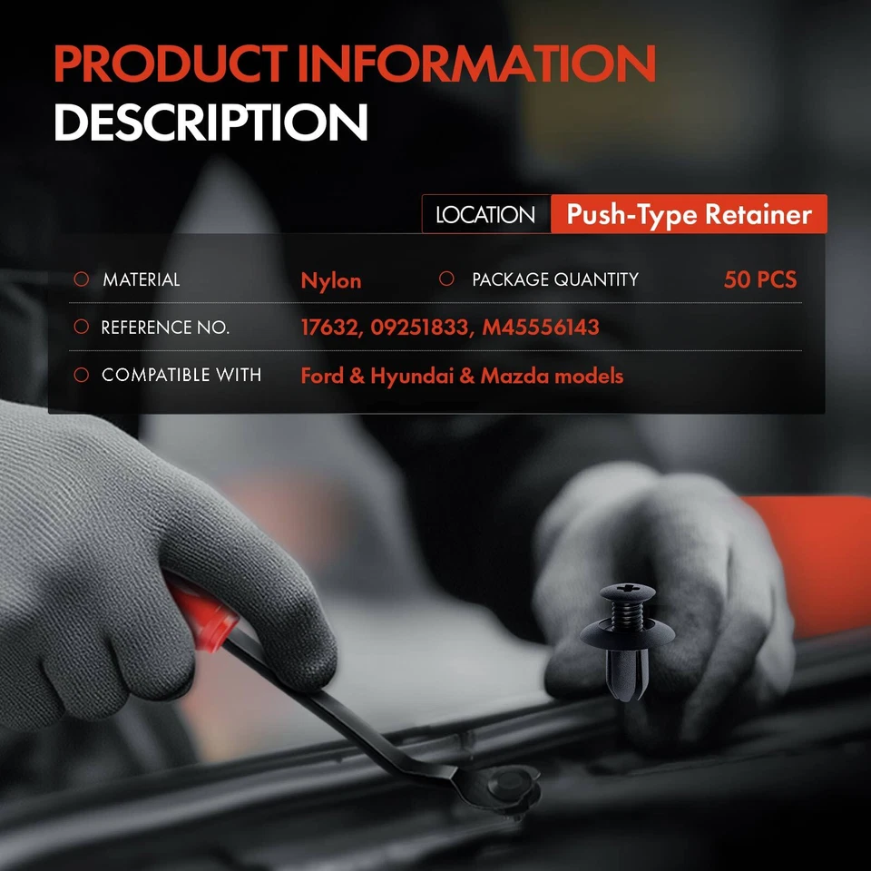 Clips de retención de nailon 50x 8 mm tipo tornillo con extremo abierto para Ford Aspire 1994-1997 Foto 2 de 4