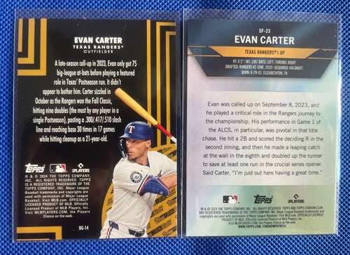 Lote de 2 tarjetas de novato Topps Evan Carter 2024 (RC) - Imagen 2 de 2