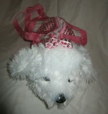 White Puppy Dog Purse Zippered Pink Sequins 13" Plush Soft Toy Stuffed Animal