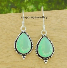 Pacific opal Gemstone 925 sterling silver handmade Dangle/Drop Earrings 1.5"