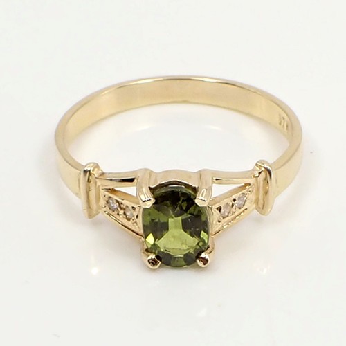 1.09 ct Oval Green Natural Parti Sapphire & Diamond Ring Genuine 9k Yellow Gold - Picture 11 of 20