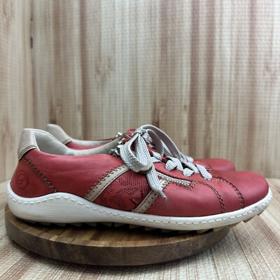 Remonte Soft Red Leather Casual Lace Up Flat Shoe Size 6US 37