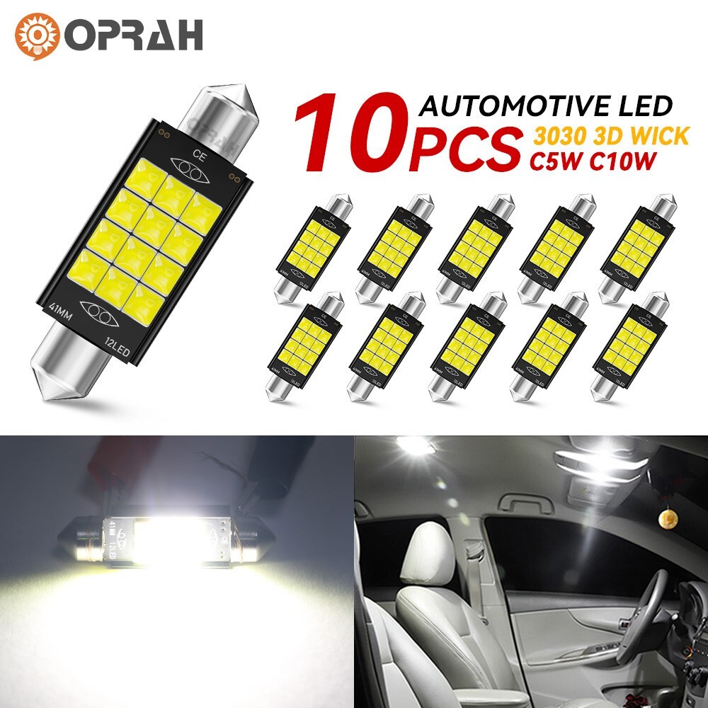 10X 41mm COB Bright White LED Car Interior Dome Light Festoon Bulbs 12v 3030