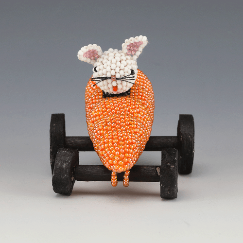 NATIVE AMERICAN ZUNI BUNNY IN CARROT RACE CAR BY FARLAN & ALESIA QUETAWKI - Imagen 3 de 6