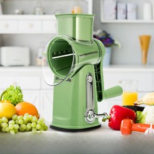 Rotary Cheese Grater with 5 Blades and Base with Organizer (Vintage Green)