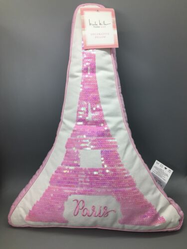 Juego de edredón Nicole Miller Paris FULL QUEEN 4 piezas Torre Eiffel lentejuelas almohada rosa NUEVO - Imagen 2 de 10