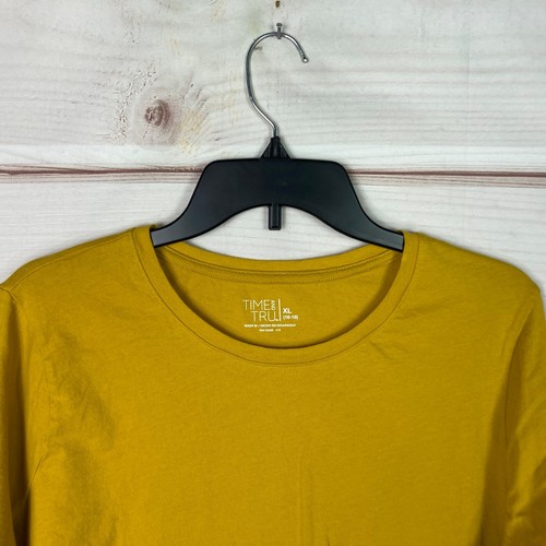 Time And Tru Top Women XL Yellow Long Sleeve T-Shirt Crew Neck Solid Cotton Knit - Bild 2 von 6