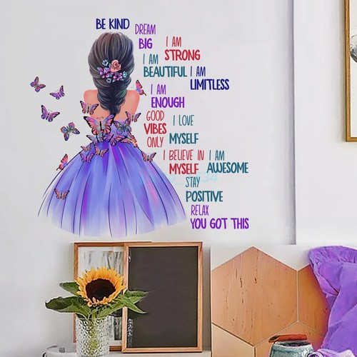 Butterfly Girl Decal Vinyl Art Girls Kids BedRoom Home WALL STICKER Decor HOT AU - Picture 8 of 34