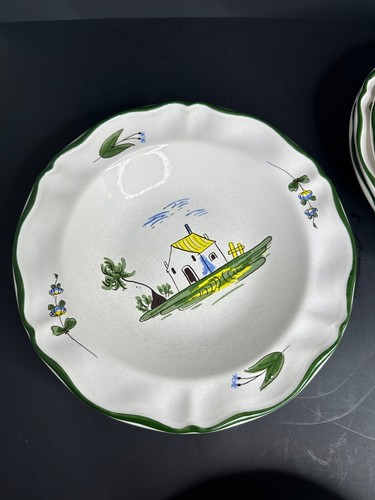 Varages France Cabanon 9" Wide Rim Soup Bowls Farmhouse Yellow Roof - Picture 11 of 24
