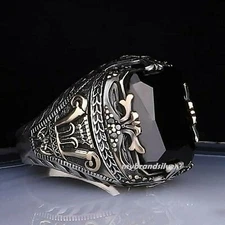 Solid 925 Sterling Silver Handmade Jewelry Black Onyx Stone Men's Ring Size 7-15