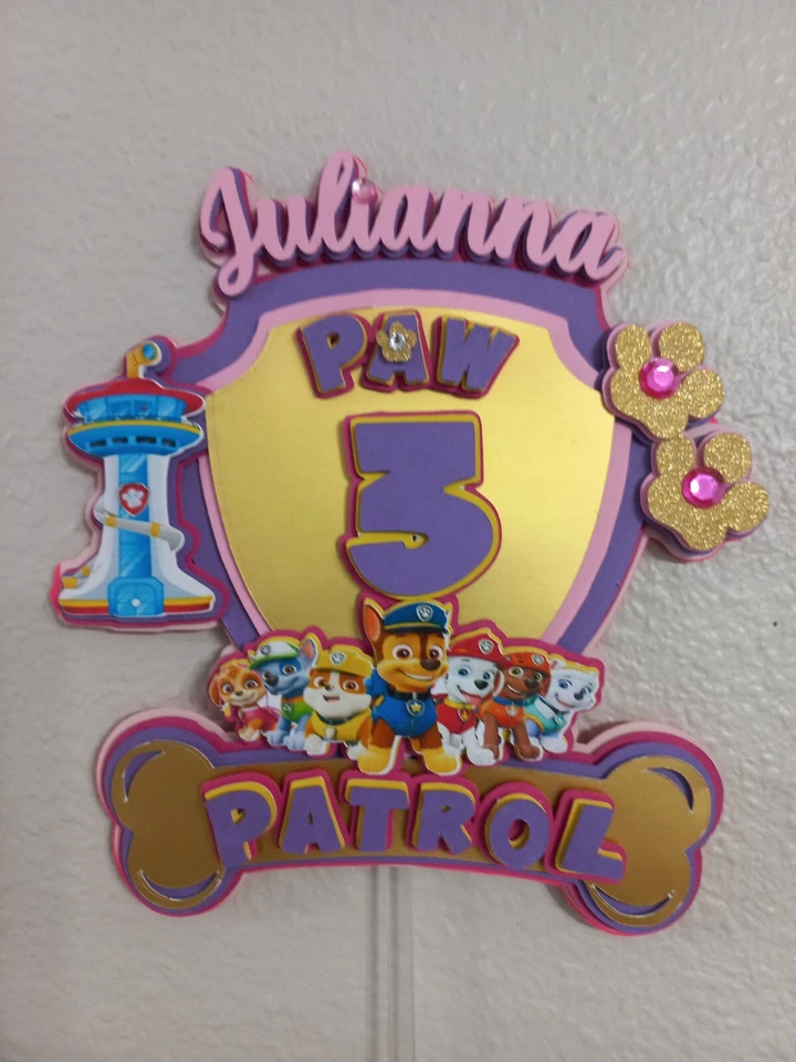 Bolo de aniversário holográfico e personalizado para cachorrinhos rosa topper pata para filhotes - Imagem 2 de 4