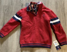 Izod Boy's 2-Piece Sweater Set, 1/4 Zip and Shirt, Tango Red, Size 5T NWT